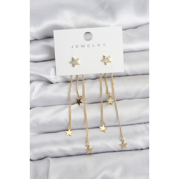 Yıldız Model Gold Renk Pirinç Sallantılı Kadın Küpe TJ-BKP11463