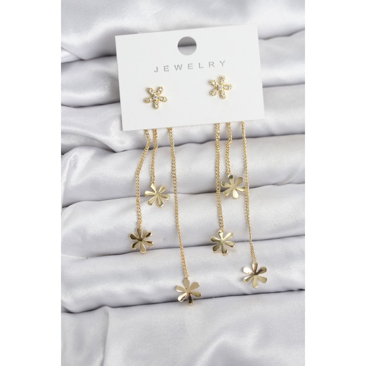 Papatya Model Gold Renk Pirinç Sallantılı Kadın Küpe TJ-BKP11467