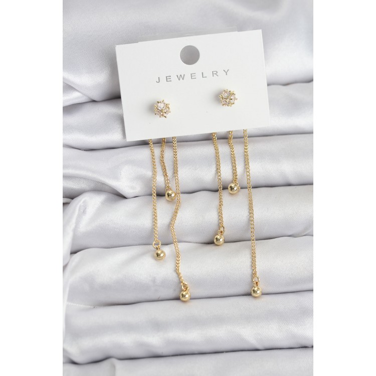 Topçuk Model Gold Renk Pirinç Sallantılı Kadın Küpe Seti TJ-BKP11469