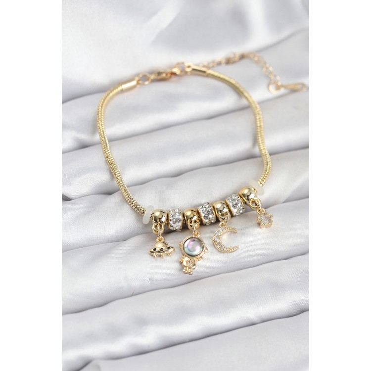 Brass Gold Color Space Theme Charm Women's Bracelet TJ-BB8179