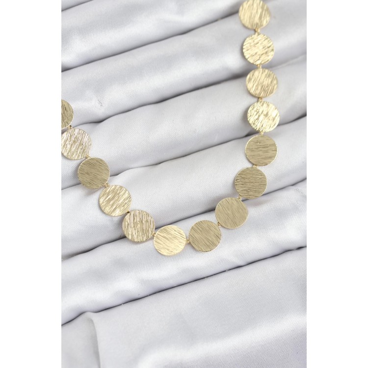 Yuvarlak Plaka Model Gold Renk Kadın Kolye TJ-BKO10827