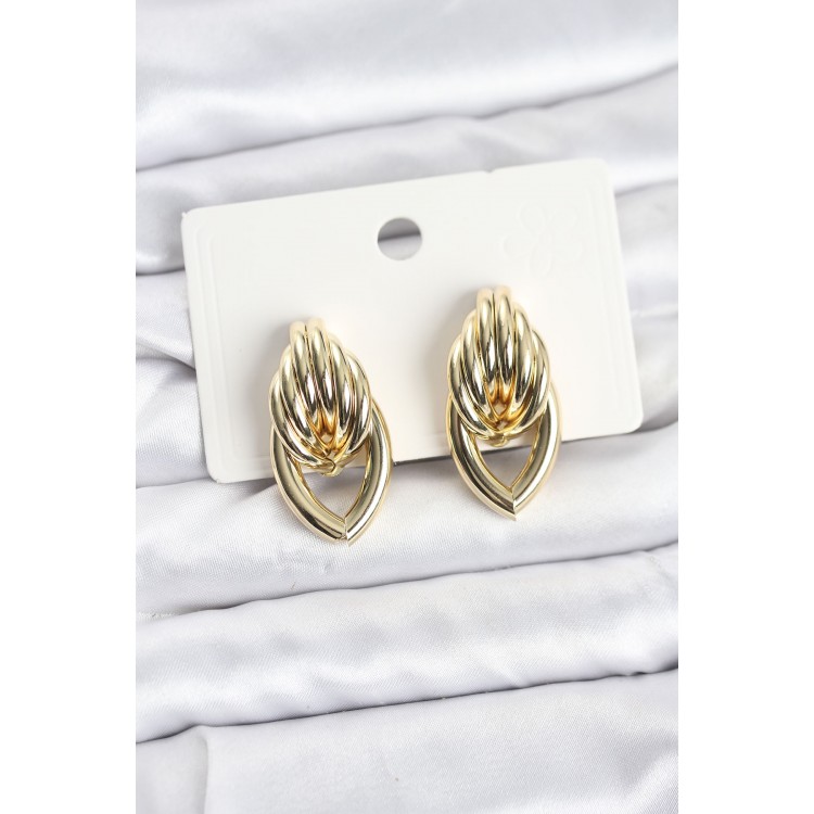 Pirinç Gold Renk Sarmal Damla Model Vintage Kadın Küpe TJ-BKP11638
