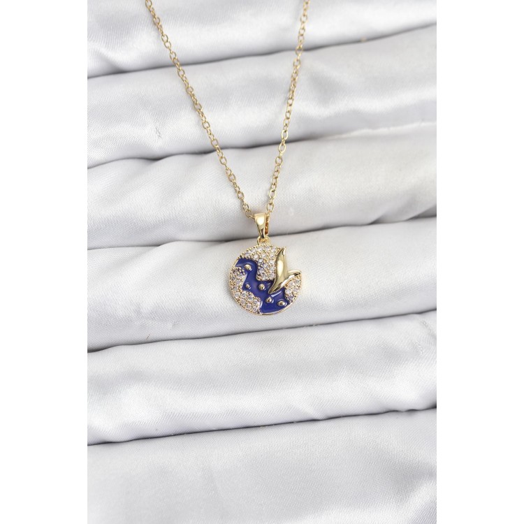 316L Çelik Zincir Gold Renk Gece Model Zirkon Taşlı Kadın Kolye TJ-BKO10891