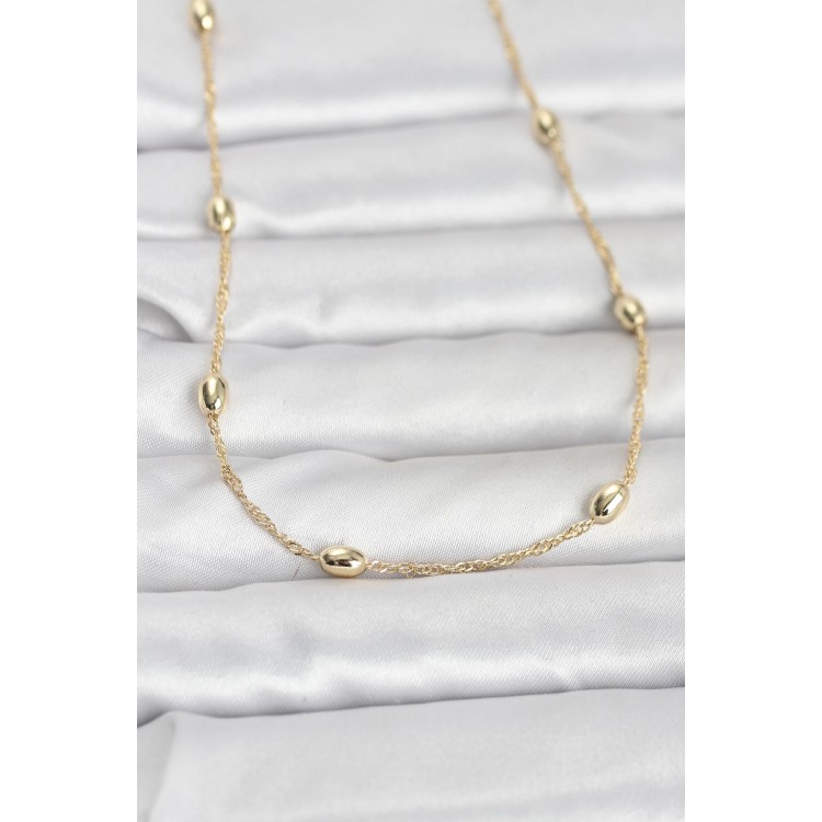 CM 14K Gold Renk Topçuklu Burgu Zincir Model 60 cm Kadın Kolye TJ-BKO10963