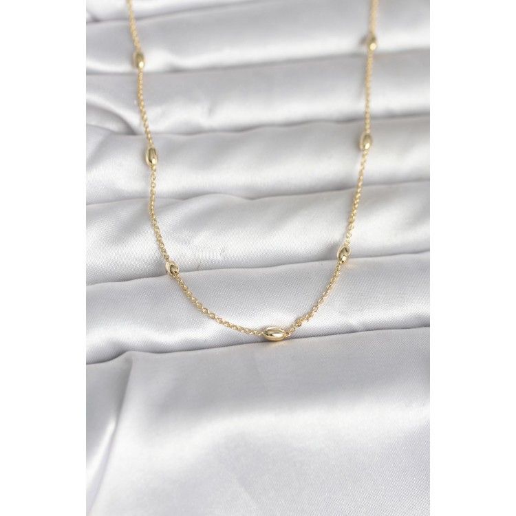 CM 14K Gold Renk Damla Topçuk Model Zincirli 60 cm Kadın Kolye TJ-BKO10980