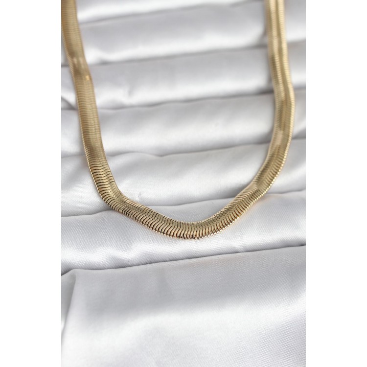 CM 14K Gold Renk Kalın Yassı Yılan Zincir Model 45 cm Kadın Kolye TJ-BKO11006