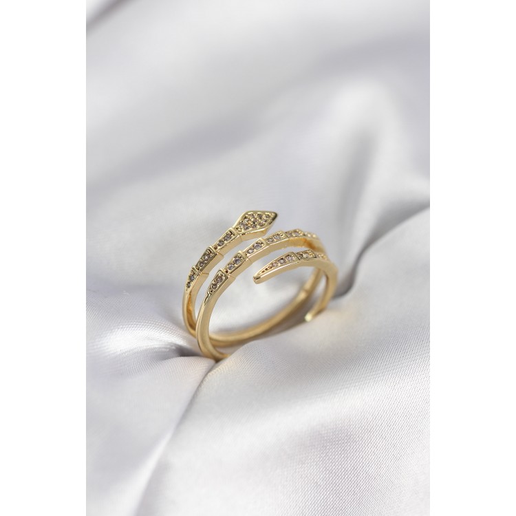 Yılan Model Gold Renk Zirkon Taşlı Kadın Yüzük TJ-BYK3979