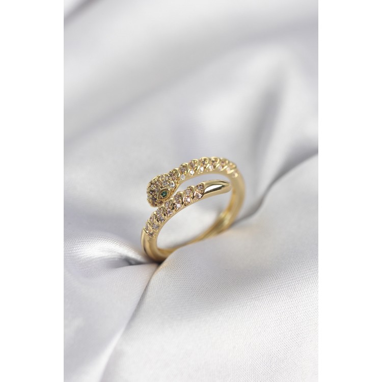 Yılan Model Gold Renk Zirkon Taşlı Kadın Yüzük TJ-BYK3989