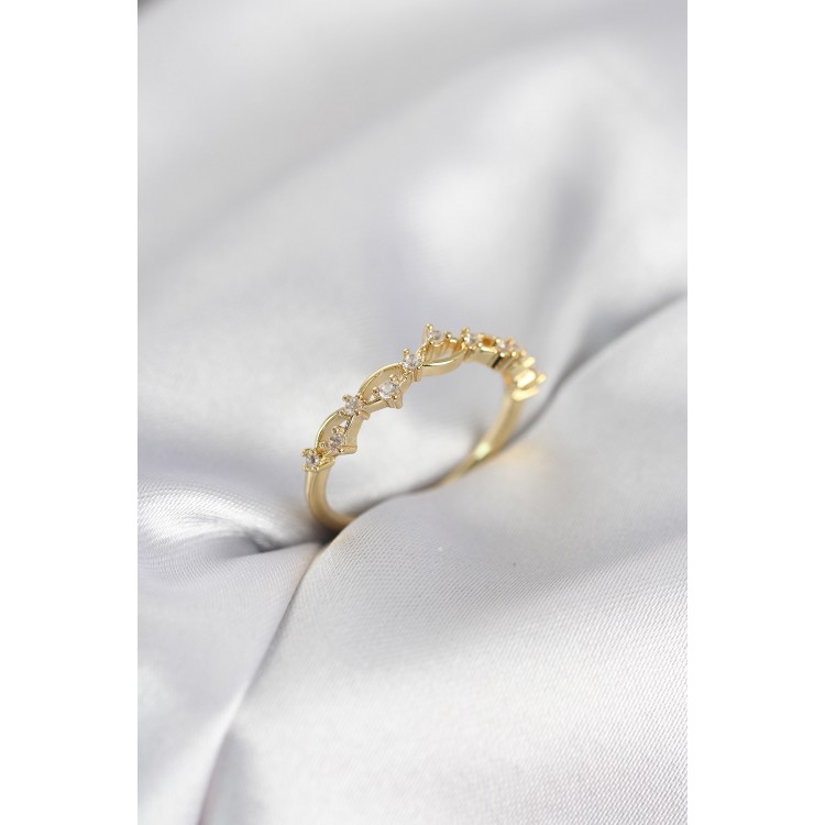 Zirkon Taşlı Pirinç Gold Renk Kadın Yüzük TJ-BYK4137