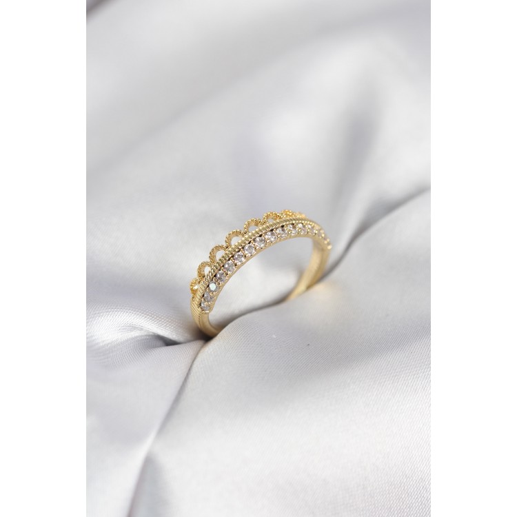 Motif Desenli Gold Renk Zirkon Taşlı Kadın Yüzük TJ-BYK4151