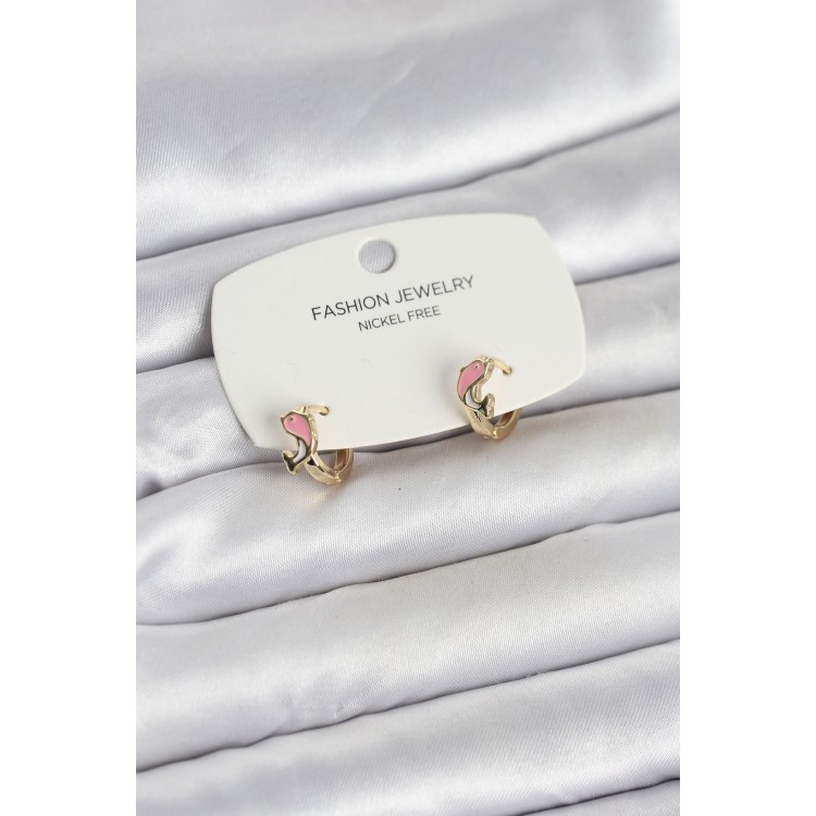 Pembe Yunus Balığı Model Gold Renk Pirinç Çocuk Küpe TJ-BKP11650