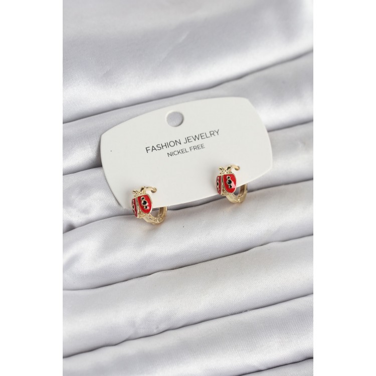 Uğur Böceği Model Gold Renk Pirinç Çocuk Küpe - TJ-BKP11651