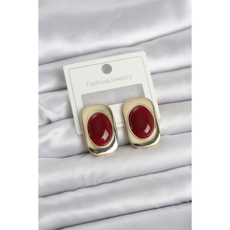 Bordo Renk Kare Model Vintage Kadın Küpe TJ-BKP11658