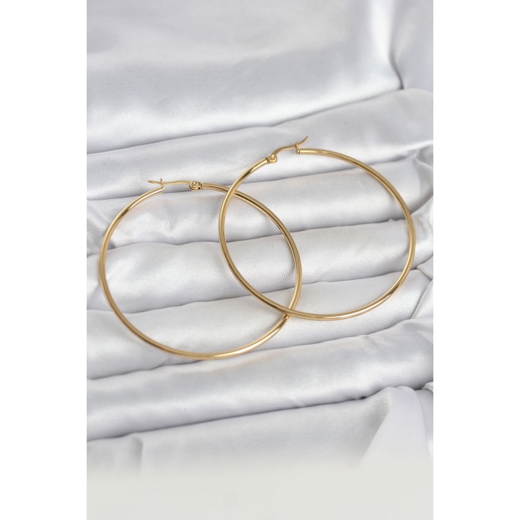 316L Çelik Gold Renk 60 mm Halka Kadın Küpe TJ-BKP11686