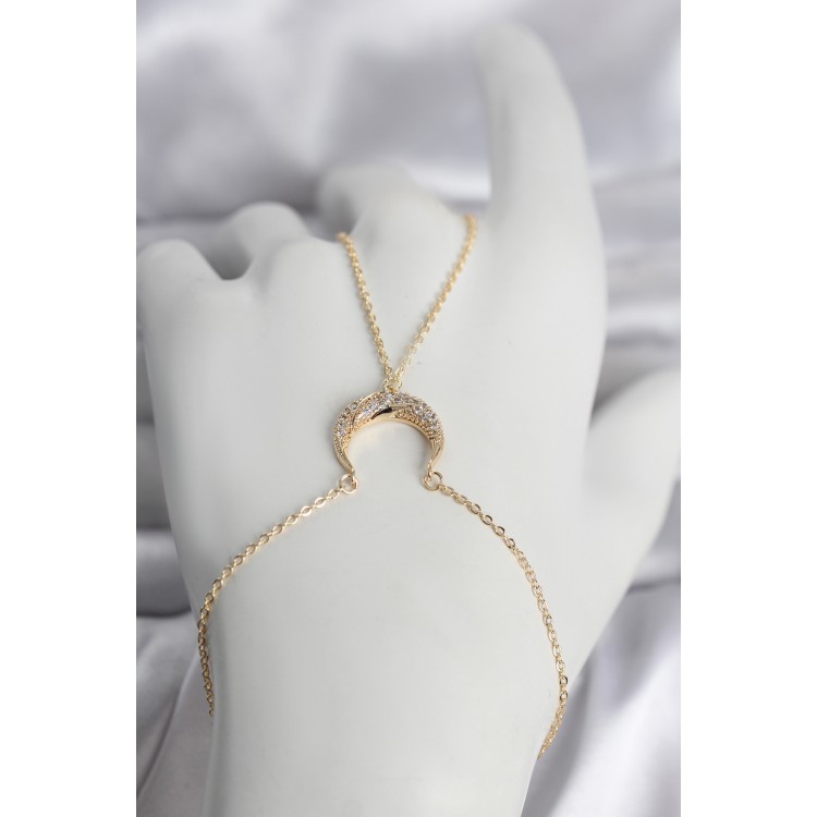 Pirinç Gold Renk Hilal Model Zirkon Taşlı Kadın Şahmeran TJ-SN751