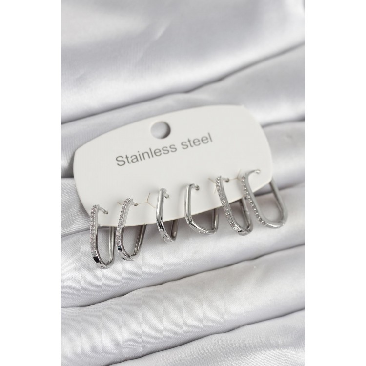 316L Çelik Gümüş Renk 6'lı Set Geometrik Model Kadın Küpe TJ-BKP11742