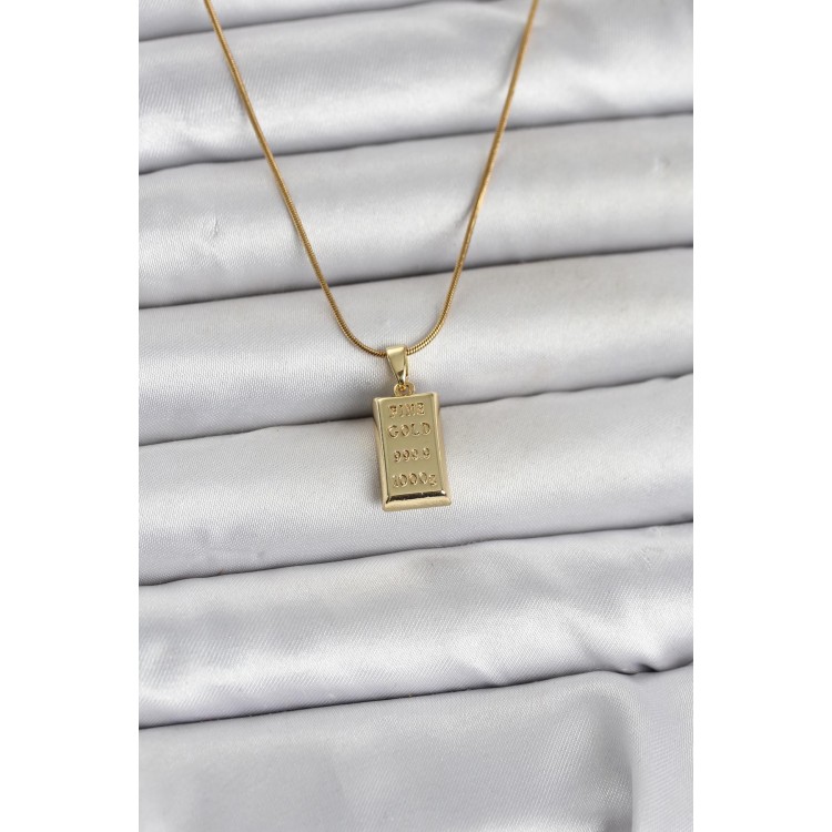 316L Çelik Zincir Gold Renk Külçe Model Kadın Kolye TJ-BKO11042