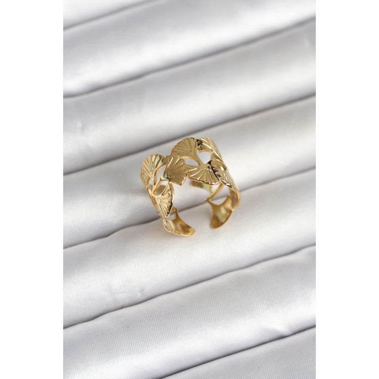 316L Çelik Gold Renk Yelpaze Model Kadın Yüzük TJ-BYK4159
