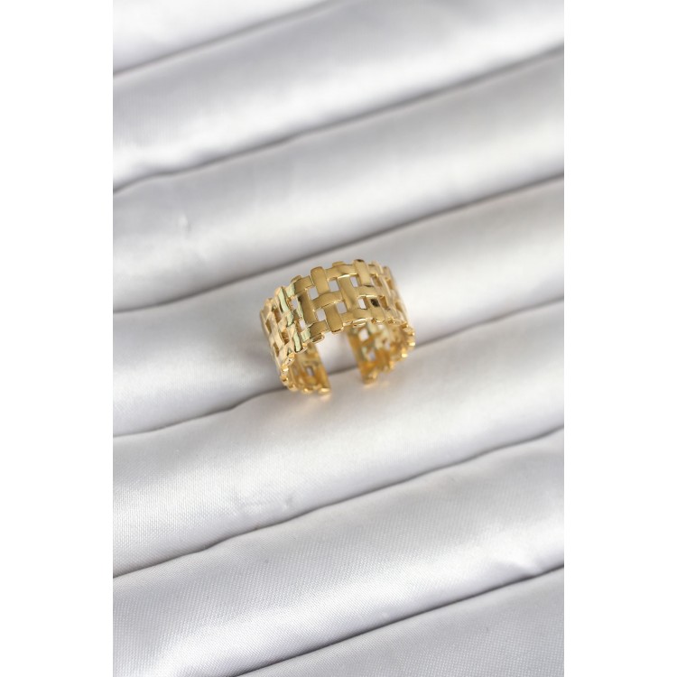 316L Çelik Gold Renk Hasır Model Kadın Yüzük TJ-BYK4161