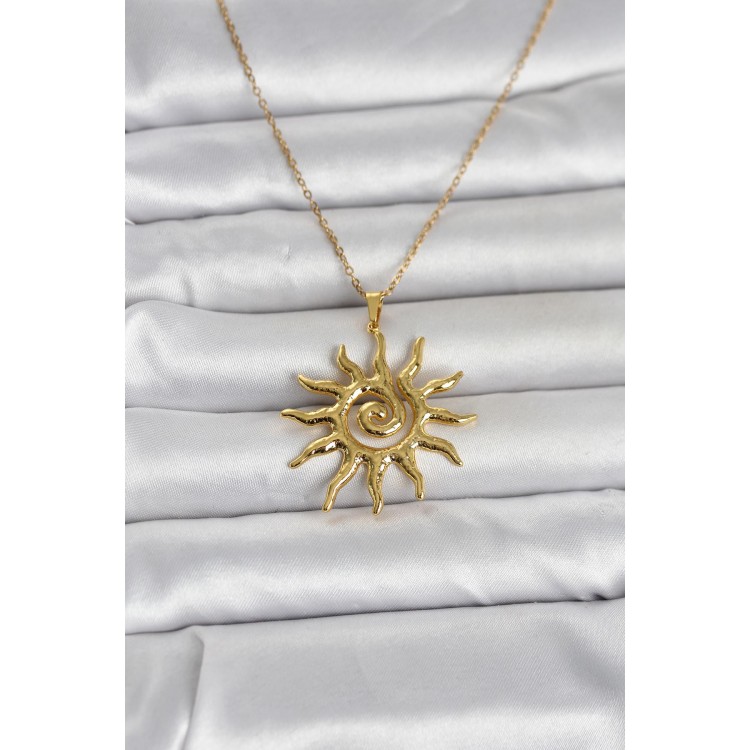 316L Çelik Gold Renk Bohem Güneş Model Kadın Kolye TJ-BKO11047