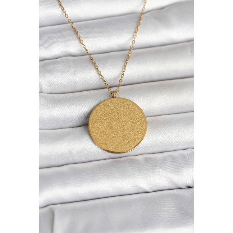 316L Çelik Gold Renk Ayetel Kürsi ve Allah Yazılı Kolye TJ-BKO11055