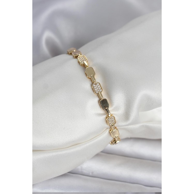 Pirinç Zirkon Taşlı Gold Renk Kadın Bileklik TJ-BB8397