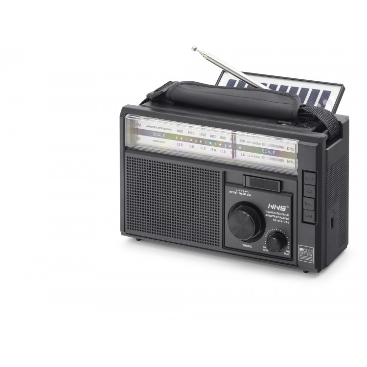 Bluetooth Solar Panelli Fm Radyo Usb Tf Nostaljik Hoparlör - Siyah NS9951BTS