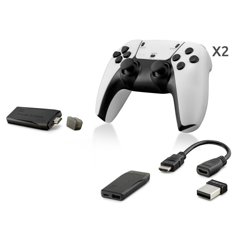 Retro Oyun Stick Hdmi Çift Gamepad Seti 64 Gb Kart Destekli 2.4G Kablosuz - Beyaz HD326