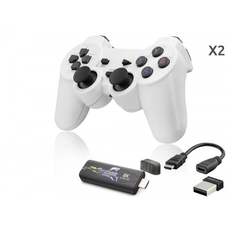 Retro Oyun Stick Hdmi Çift Gamepad Seti 64 Gb Kart Destekli 2.4G Kablosuz - Beyaz ND767