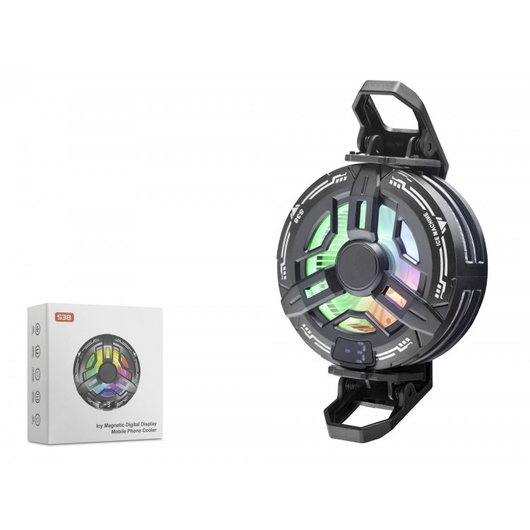 Manyetik Klipsli Telefon Soğutucu Fan Rgb Isı Göstergeli Siyah S38