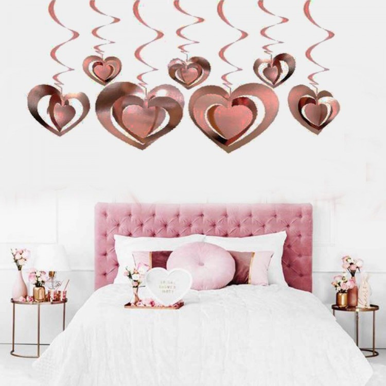 3D Spiral Rose Color Heart Shaped CeilingVine Ornament 12 Pieces