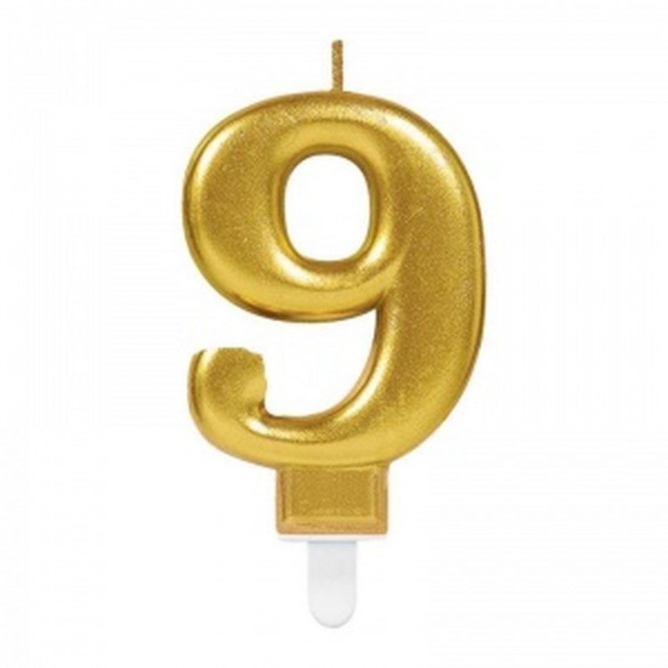 9 Number Candle Gold Color