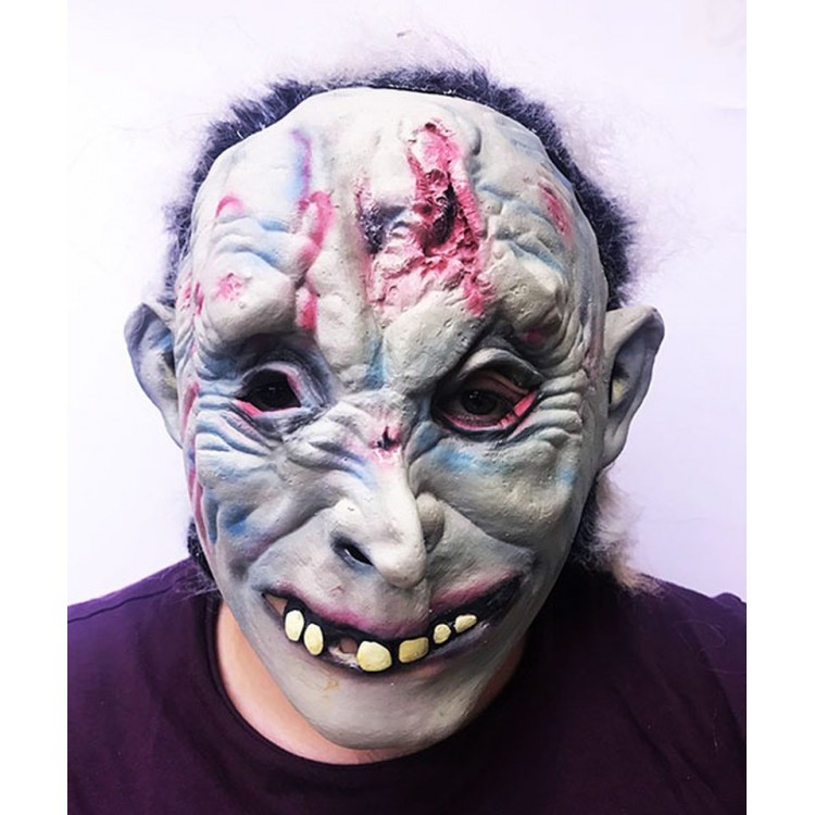 Scarred Latex Meat Mummy Vampire Mask with Hair on the Back