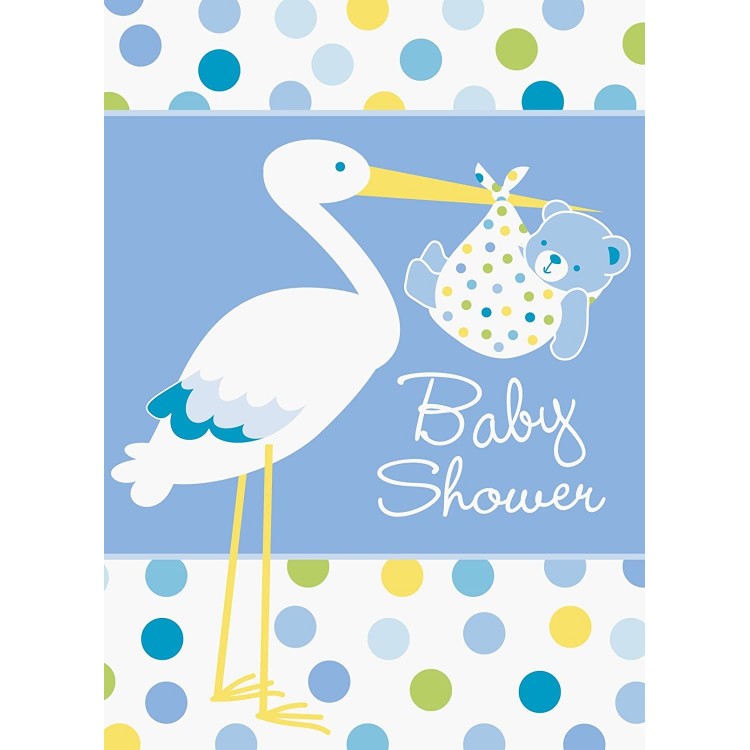 Baby Boy Stork Themed Blue Color Baby ShowerInvitation Card 8 Pieces