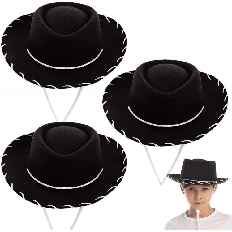 Black Color Children's Cowboy Hat with White Laces 1 Piece