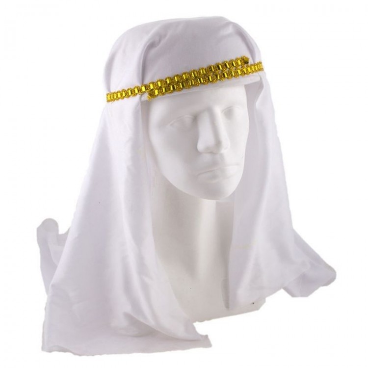 White Color Gold Sequin Arab Hat Arab Keffiyeh 20x50 cm