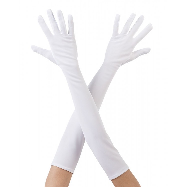 White Color Elbow Long Fabric Gloves 40 cm