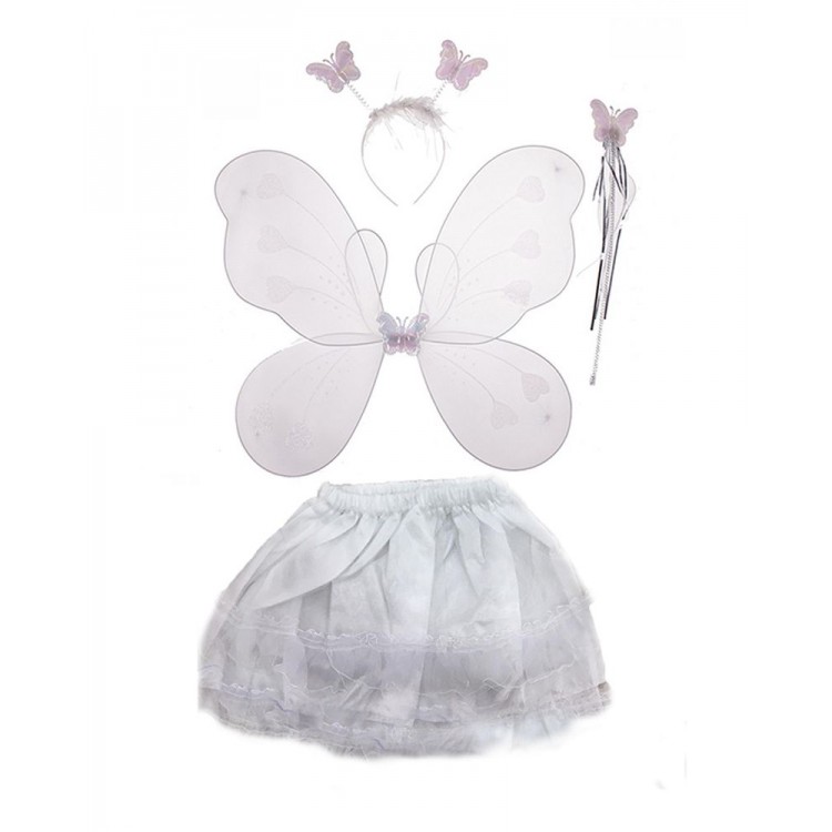 White Color Skirt Wing Crown Scepter Costume Set