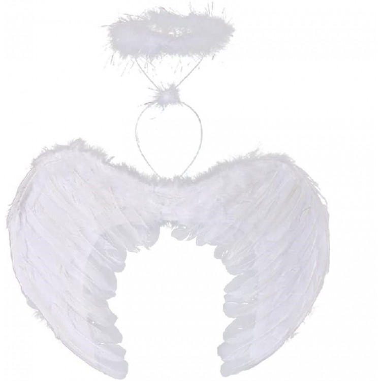 White Colored Feather Baby Angel Wing and Crown 30x45 cm