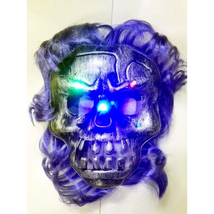 Cadılar Bayramı Halloween Işıklı Kurukafa Maskesi mor saçlı