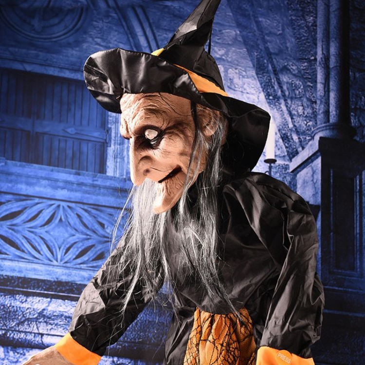 Cadılar Bayramı Halloween Sensörlü Işıklı Sesli Cadı 145 cm