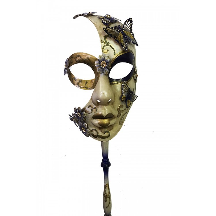 Kelebekli Masquerade Sopalı Venedik Maskesi Mor Renk 10x45 cm