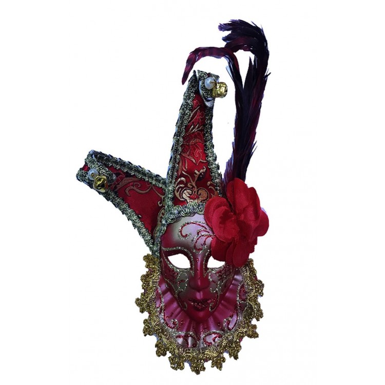 Decorative Feather Ceramic Mask with Rattle Red Color