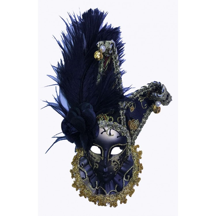 Decorative Feather Ceramic Mask with Rattle Black Color
