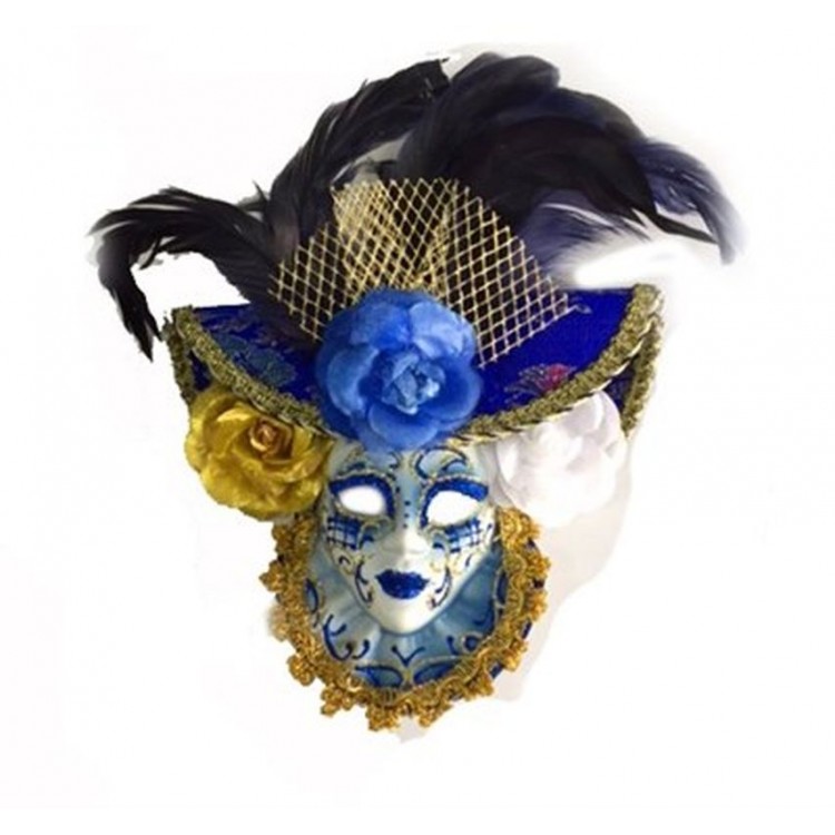 Decorative Ceramic Mask with Roses Blue Color