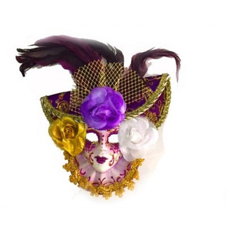 Decorative Ceramic Mask with Roses Purple Color