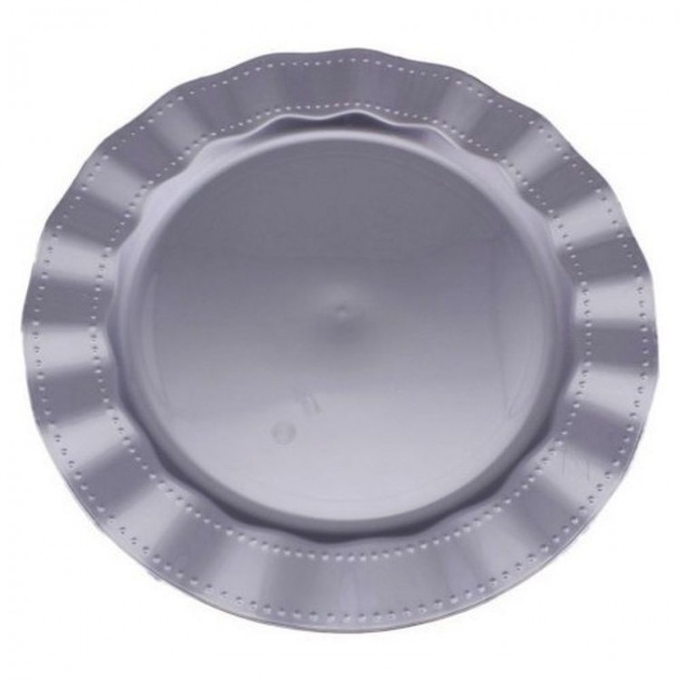 Silver Color Luxury Plastic Mica Round Plate 26 cm 6 Pieces