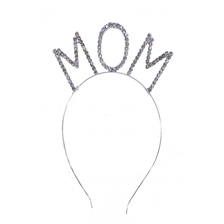 Kristal Taşlı Gümüş Renk Mom Tacı Anne Tacı 12x17 cm