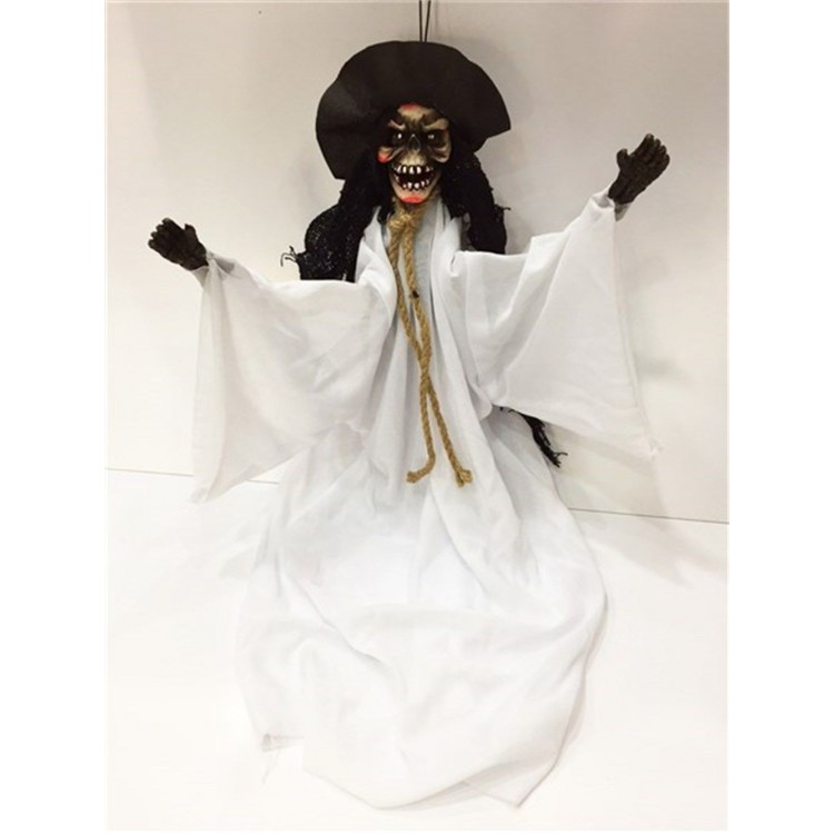 Beyaz Kostümlü Halloween Sensörlü Hareketli Titreşimli İskelet 45 cm