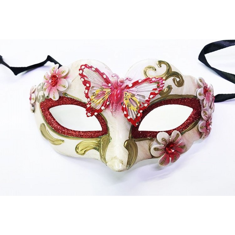 İşlemeli Masquerade Venedik Maskesi Kırmızı Renk 7x16 cm